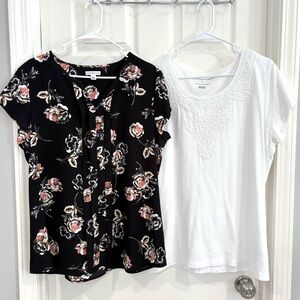 Van Heusen, Croft & Barrow Women Short Sleeve Tops Bundle XL Black Floral White